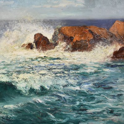 Marine Painting, Waves and Rock Painting, 20th-Century-YVI-868265