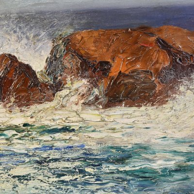 Marine Painting, Waves and Rock Painting, 20th-Century-YVI-868265