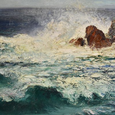 Marine Painting, Waves and Rock Painting, 20th-Century-YVI-868265