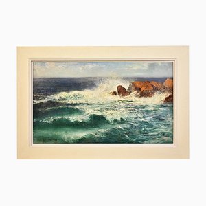 Marine Painting, Waves and Rock Painting, 20th-Century-YVI-868265