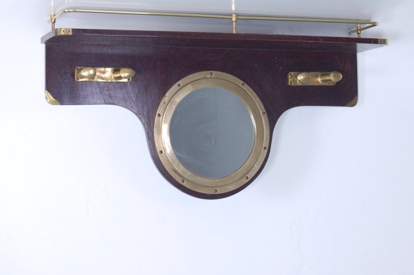 Marine Style Coat Rack with Porthole Mirror and Brass Details-XSG-1009501