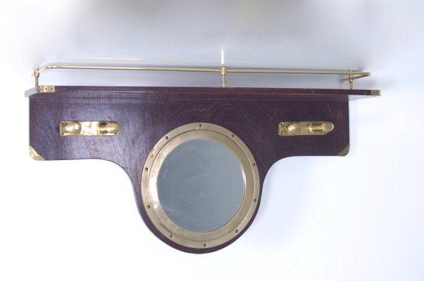 Marine Style Coat Rack with Porthole Mirror and Brass Details-XSG-1009501