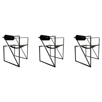 Mario Botta, Second Black Metal Chairs, Aka Mod. 602, 1980s attributed to Mario Botta, 1982, Set of 3-KKZ-1814189