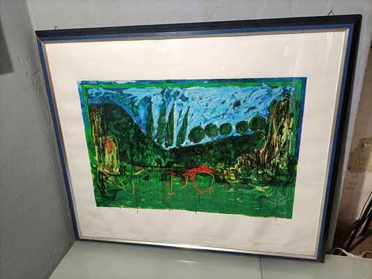 Mario Schifano, Landscape, 1970s, Color Lithograph, Framed-OHK-1739097