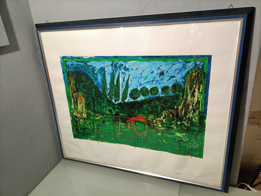 Mario Schifano, Landscape, 1970s, Color Lithograph, Framed