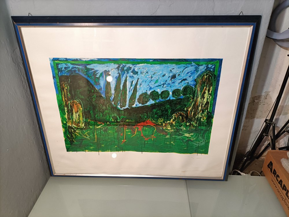 Mario Schifano, Landscape, 1970s, Color Lithograph, Framed