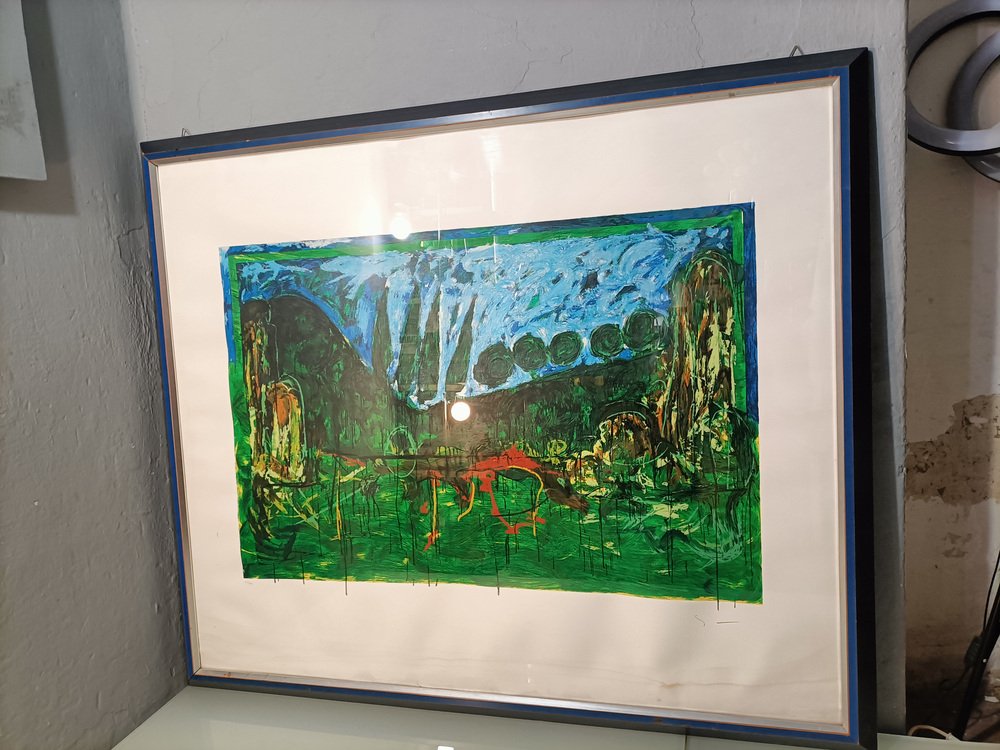 Mario Schifano, Landscape, 1970s, Color Lithograph, Framed