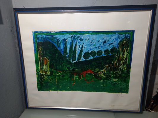 Mario Schifano, Landscape, 1970s, Color Lithograph, Framed-OHK-1739097