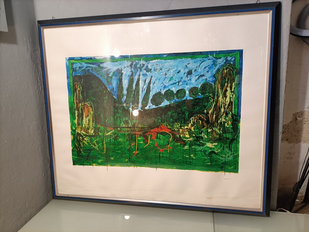 Mario Schifano, Landscape, 1970s, Color Lithograph, Framed