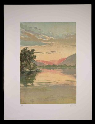 Mario Sportelli, Sunrise on the Lake, Original Lithograph, 1970s-ZCI-1179722