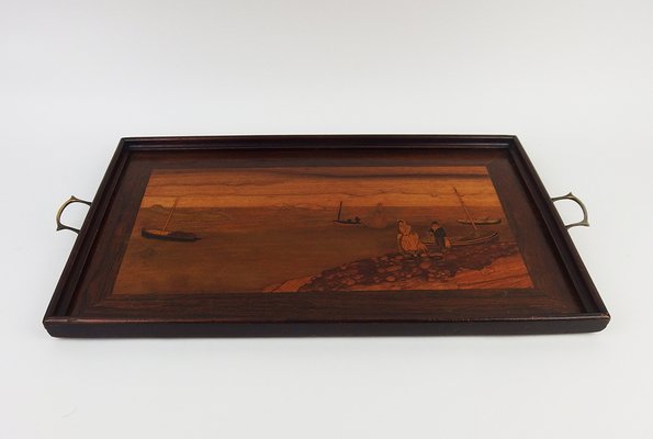 Maritime Landscape Marquetry Tray, 1890s-LW-1780336