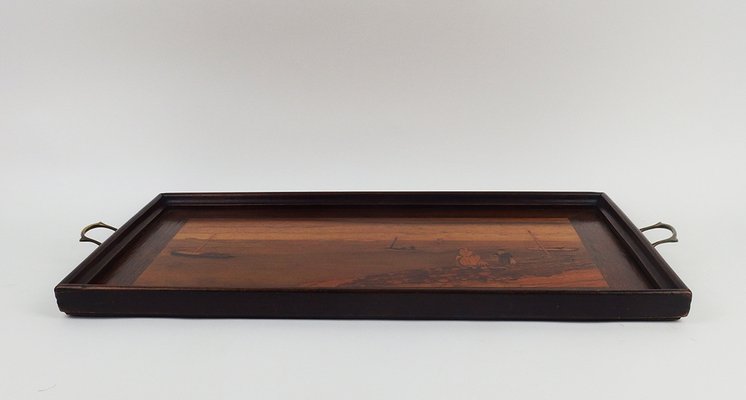 Maritime Landscape Marquetry Tray, 1890s-LW-1780336