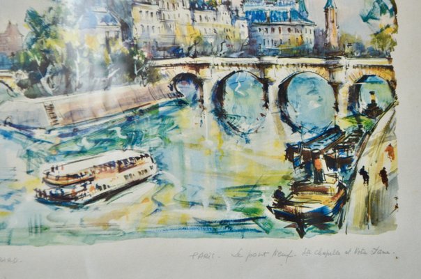 Marius Girard, Le Pont Neuf, Paris, 1950s, Lithograph, Framed-AIU-1800343