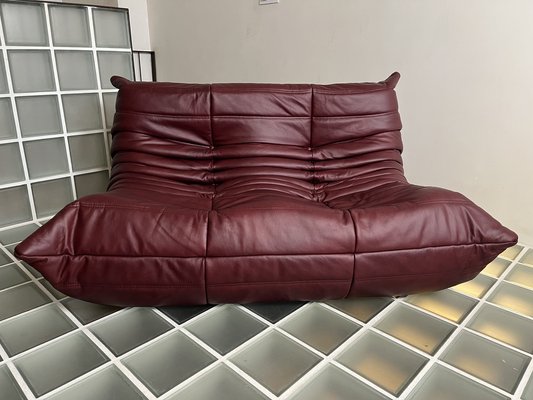 Maroon Leather Togo Sofa Set by Michel Ducaroy for Ligne Roset, Set of 5-LRD-1697657