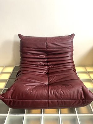 Maroon Leather Togo Sofa Set by Michel Ducaroy for Ligne Roset, Set of 5-LRD-1697657