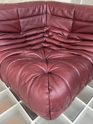 Maroon Leather Togo Sofa Set by Michel Ducaroy for Ligne Roset, Set of 5-LRD-1697657