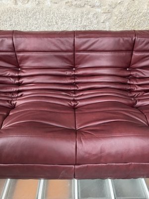 Maroon Leather Togo Sofa Set by Michel Ducaroy for Ligne Roset, Set of 5-LRD-1697657