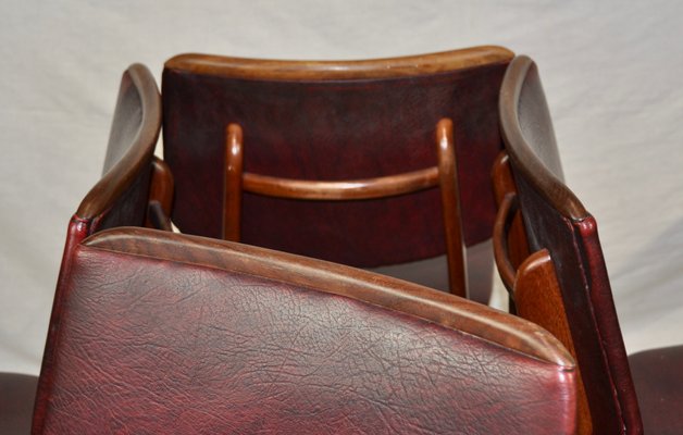 Maroon Leatherette Chairs by Louis van Teeffelen, 1960s, Set of 4-ROJ-655111