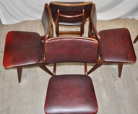 Maroon Leatherette Chairs by Louis van Teeffelen, 1960s, Set of 4-ROJ-655111