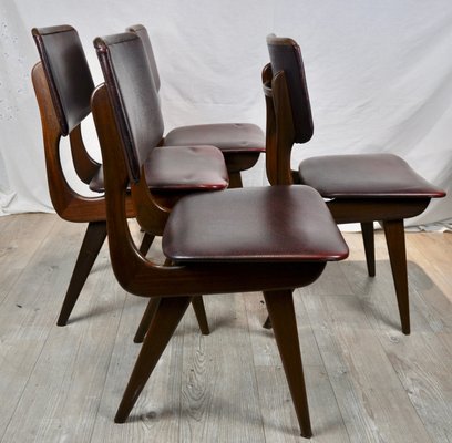 Maroon Leatherette Chairs by Louis van Teeffelen, 1960s, Set of 4-ROJ-655111