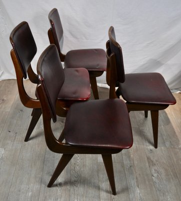 Maroon Leatherette Chairs by Louis van Teeffelen, 1960s, Set of 4-ROJ-655111