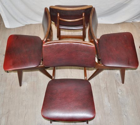 Maroon Leatherette Chairs by Louis van Teeffelen, 1960s, Set of 4-ROJ-655111