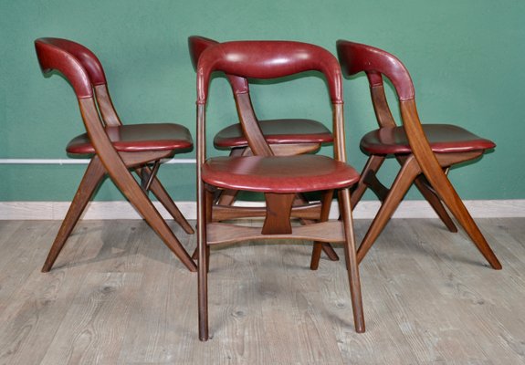 Maroon Leatherette Living Room Set by Louis van Teeffelen for WéBé, 1960s, Set of 4-ROJ-619942