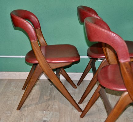 Maroon Leatherette Living Room Set by Louis van Teeffelen for WéBé, 1960s, Set of 4-ROJ-619942