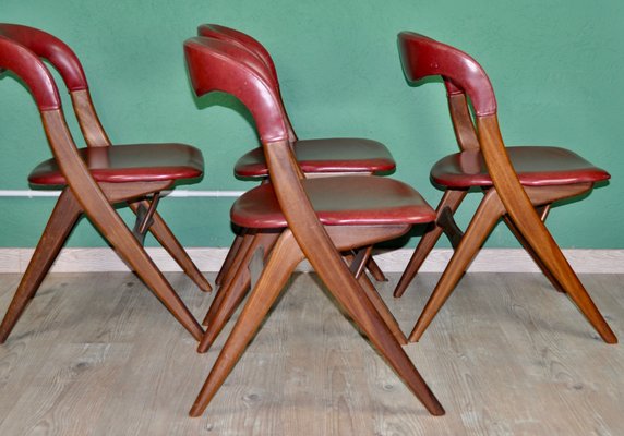 Maroon Leatherette Living Room Set by Louis van Teeffelen for WéBé, 1960s, Set of 4-ROJ-619942