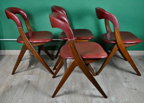 Maroon Leatherette Living Room Set by Louis van Teeffelen for WéBé, 1960s, Set of 4-ROJ-619942