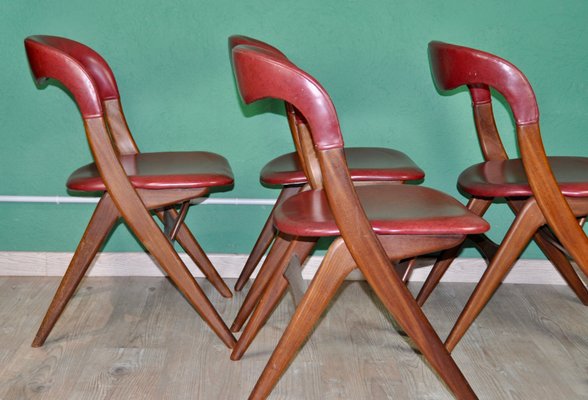 Maroon Leatherette Living Room Set by Louis van Teeffelen for WéBé, 1960s, Set of 4-ROJ-619942