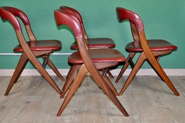 Maroon Leatherette Living Room Set by Louis van Teeffelen for WéBé, 1960s, Set of 4-ROJ-619942