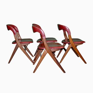 Maroon Leatherette Living Room Set by Louis van Teeffelen for WéBé, 1960s, Set of 4-ROJ-619942