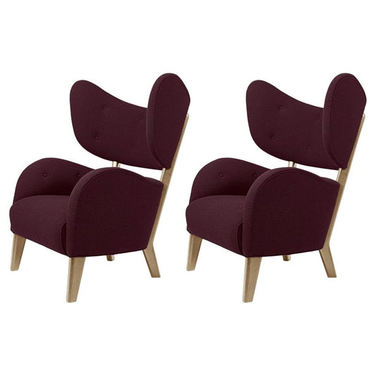 Maroon Raf Simons Vidar 3 Natural Oak My Own Lounge Chair by Lassen, Set of 2