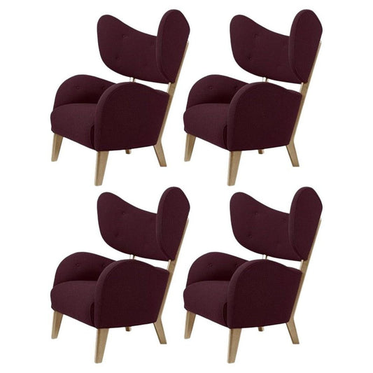 Maroon Raf Simons Vidar 3 Natural Oak My Own Lounge Chair by Lassen, Set of 4