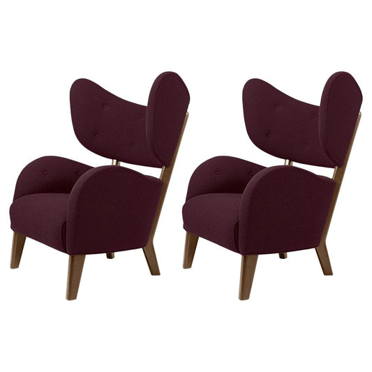 Maroon Raf Simons Vidar 3 Smoked Oak My Own Lounge Chairs by Lassen, Set of 2