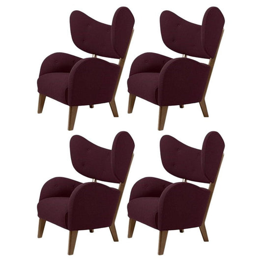 Maroon Raf Simons Vidar 3 Smoked Oak My Own Lounge Chairs by Lassen, Set of 4