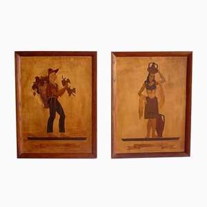 Marquetry Inlaid Works by Pietro Francesco, 1930s, Set of 2-GKB-841253