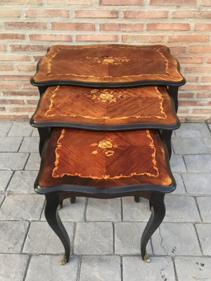 Marquetry Nesting Tables with Cabriole Shaped Legs, 1950s, Set of 3-NOU-703036