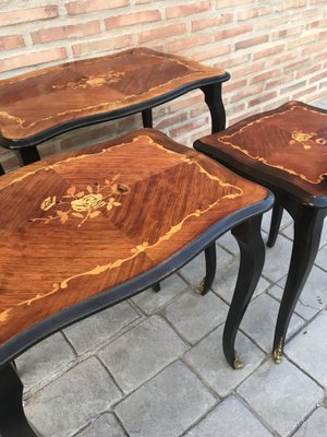 Marquetry Nesting Tables with Cabriole Shaped Legs, 1950s, Set of 3-NOU-703036