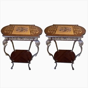 Marquetry Wood Pedestal Tables, Set of 2-TEP-1288686