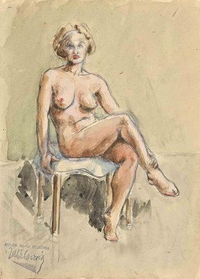 Marthe Delacroix, Nude, Original Drawing, Mid-20th-Century-ZCI-1241539