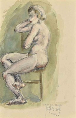 Marthe Delacroix, The Posing Nude, Original Drawing, Mid-20th-Century-ZCI-1229828