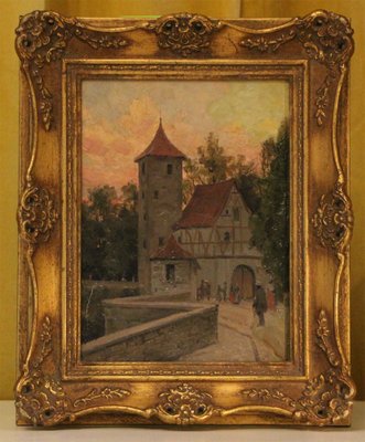 Martin B. Leisser, Scene in a Castle Park, 1911, Oil on Cardboard, Framed-ZZV-1720869