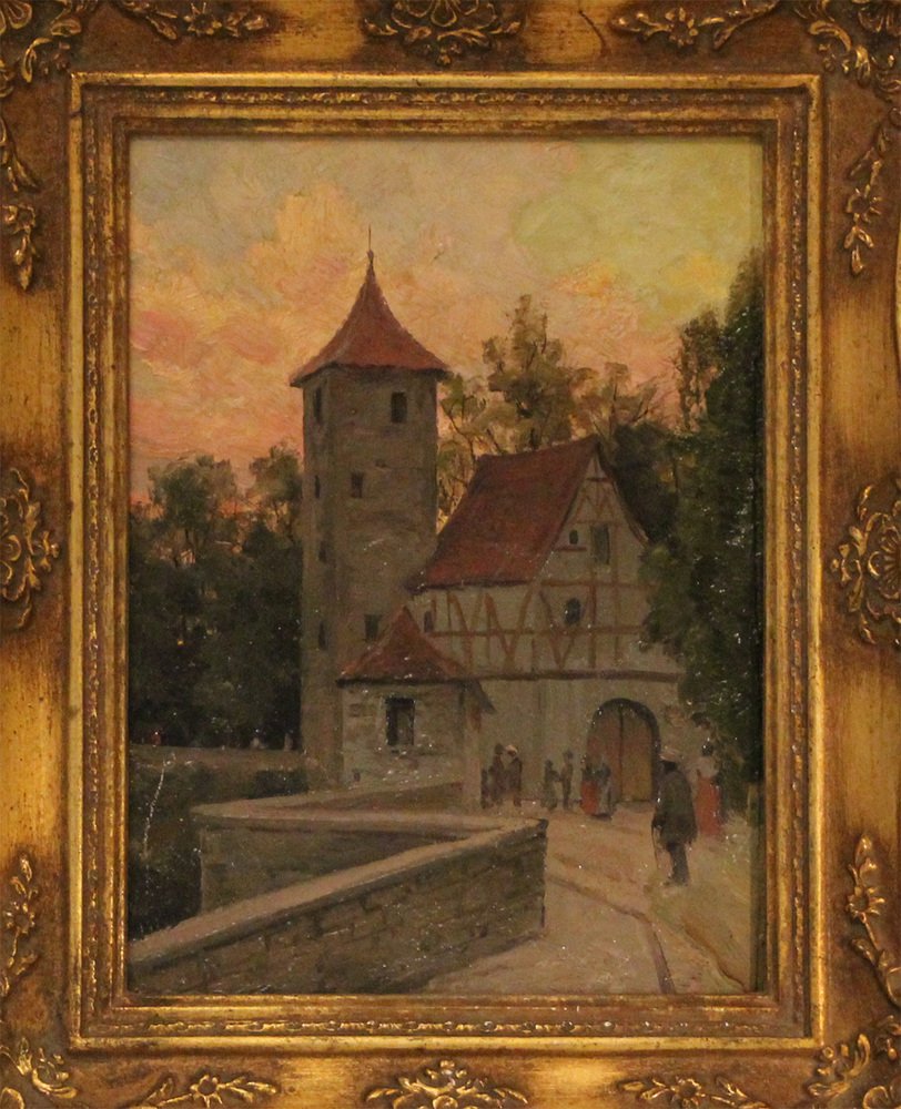 Martin B. Leisser, Scene in a Castle Park, 1911, Oil on Cardboard, Framed