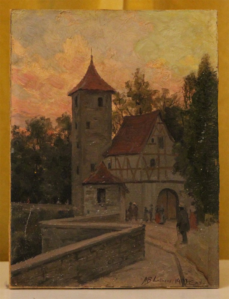 Martin B. Leisser, Scene in a Castle Park, 1911, Oil on Cardboard, Framed-ZZV-1720869