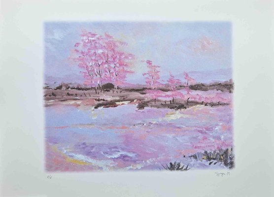 Martine Goeyens, Pink Blossoms, Lithograph, 2000s-ZCI-1770270