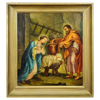 Mary and Joseph in the Barn of Bethlehem, Oil on Canvas, Framed-KJP-1149161