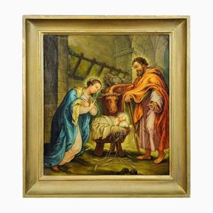 Mary and Joseph in the Barn of Bethlehem, Oil on Canvas, Framed-KJP-1149161