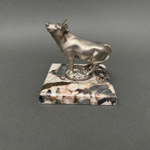 Mascot Cow in Silvered Bronze by H. Payen